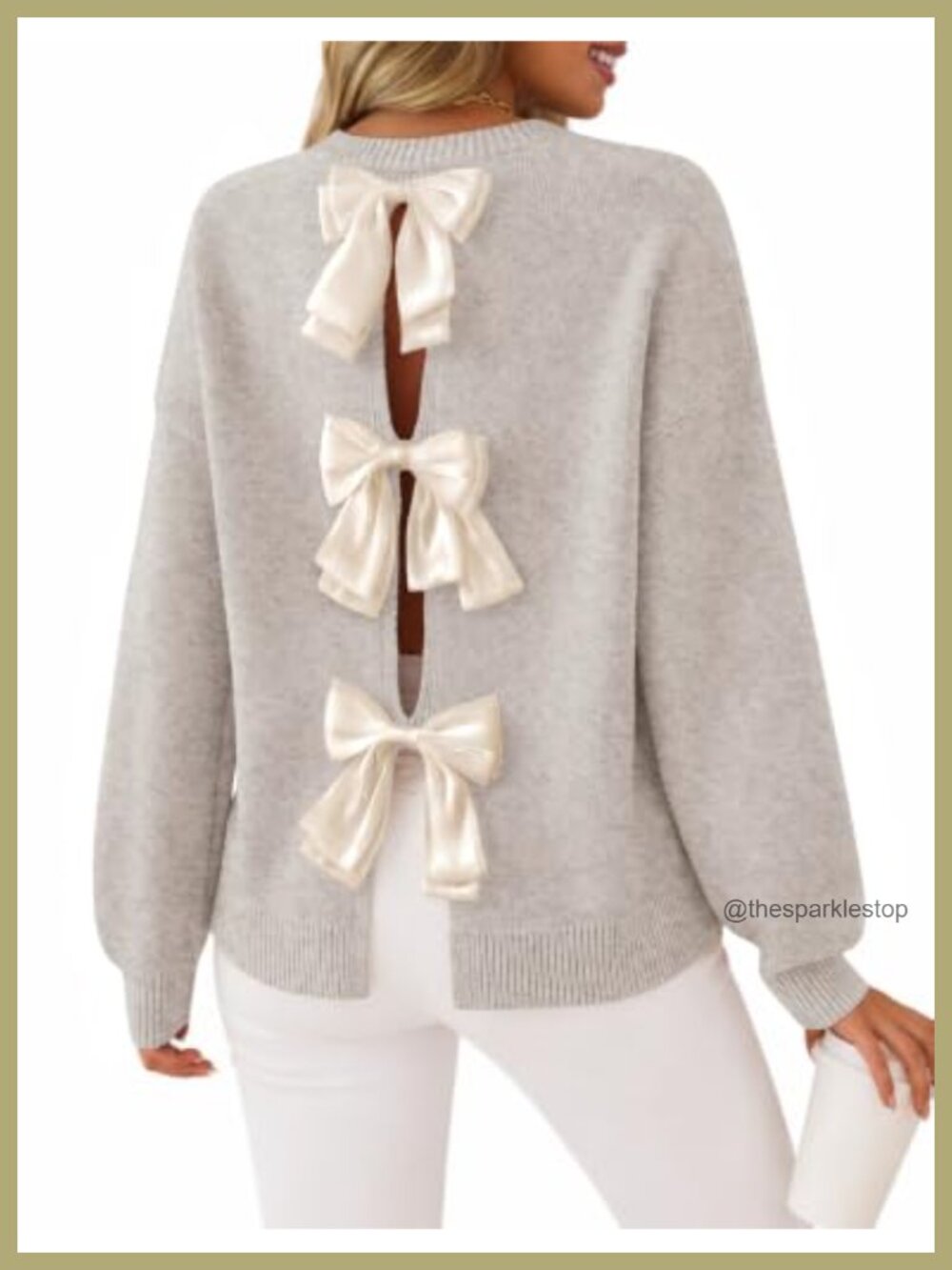 Oversized Bow Back Sweater Open Back Cutout Crew Neck Pullover